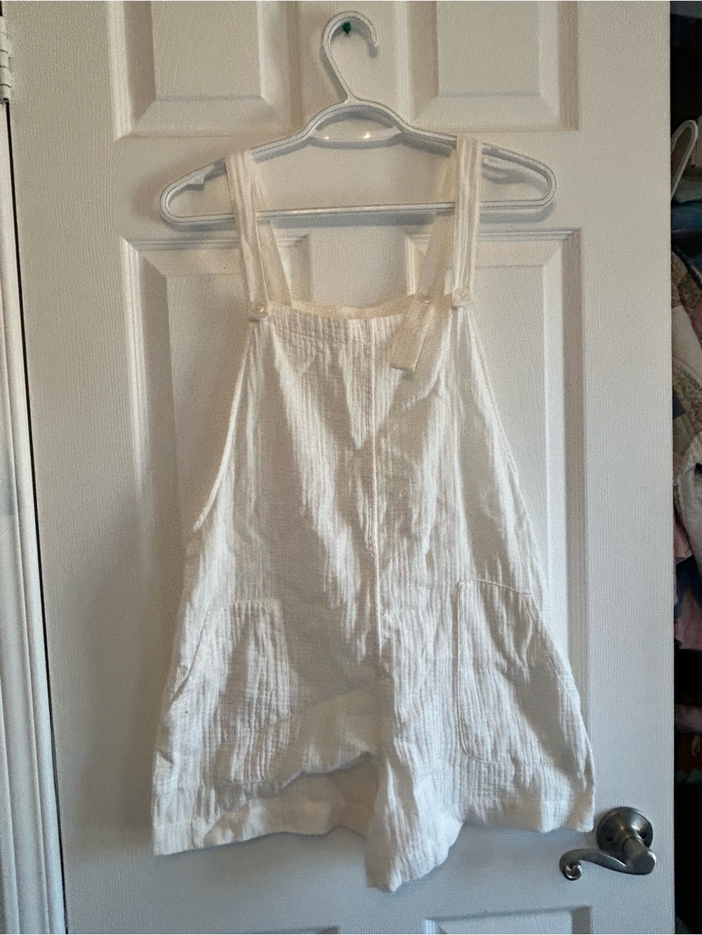 White Women's Sleeveless Linen Blend Pinafore Dress